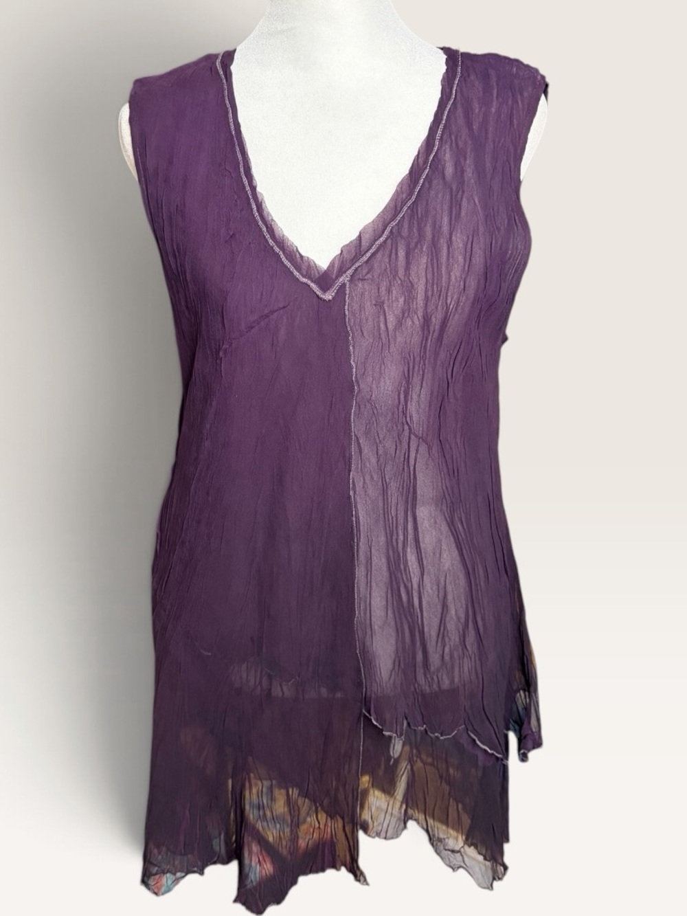 Komarov Purple V-Neck Sleeveless Sheer Tunic